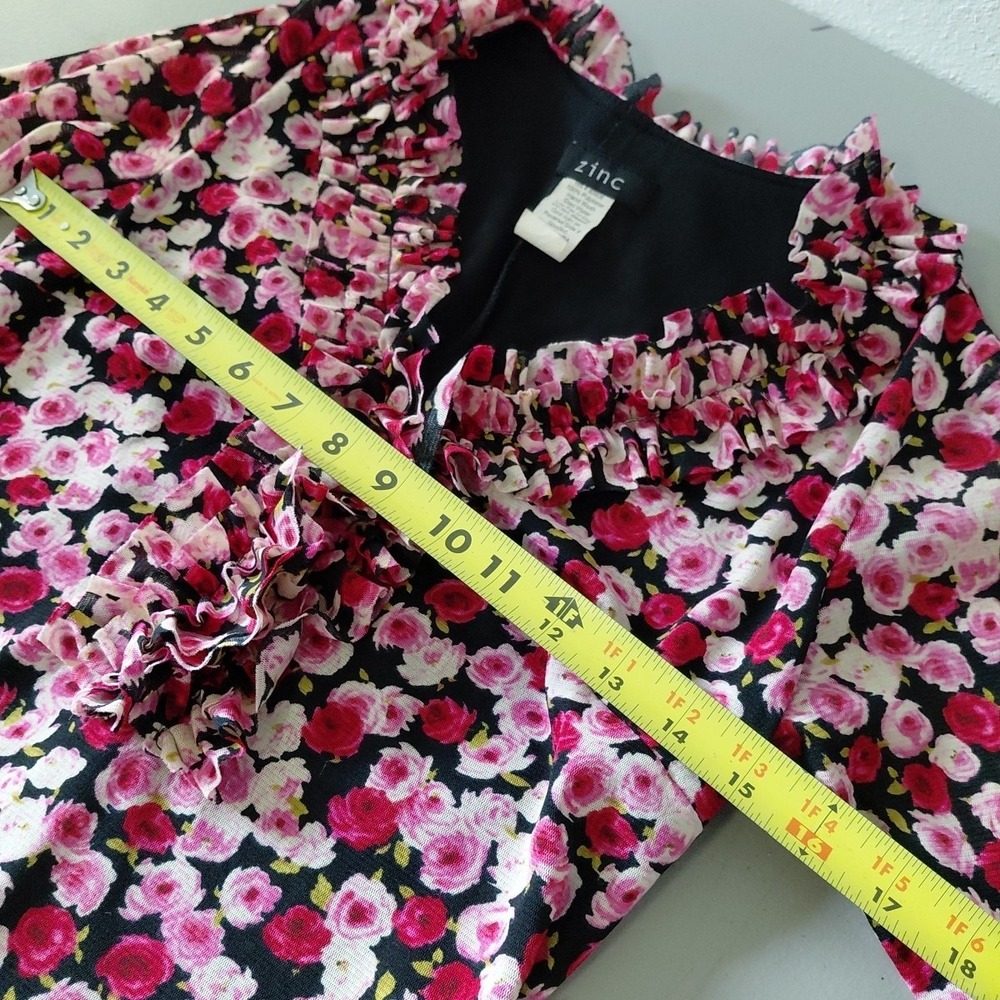 VTG Y2K 90s Zinc Mesh Dress XS/S Pink Red Floral Fairy Romantic Stretch Ruffle‎ - Picture 12 of 13